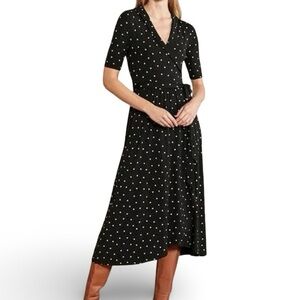 Boden Lavinia‎ Jersey Wrap Dress US Size 2R Polka Dots Casual Stretch Viscose